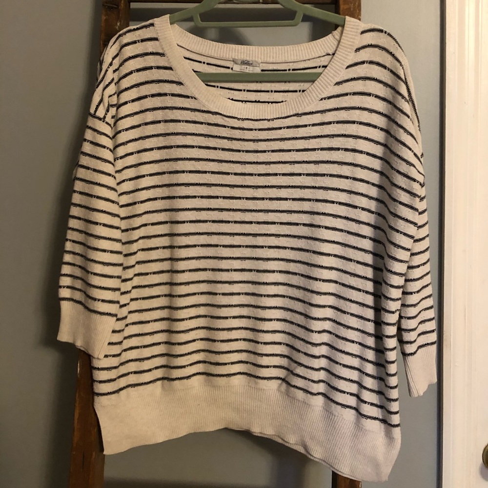 Madewell Cream and Black Striped Scoop Neck Sweater